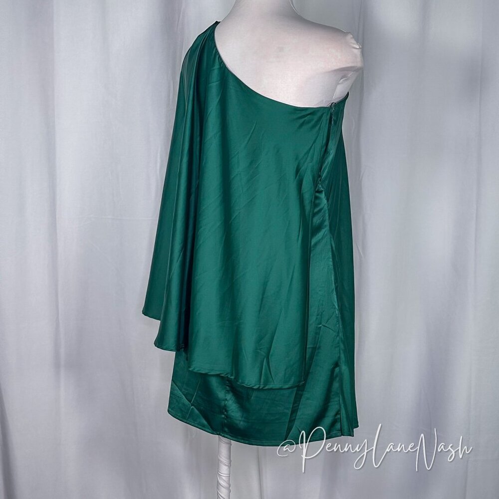 TCEC Satin Draped One Shoulder Mini Dress Green NWT - Picture 7 of 16